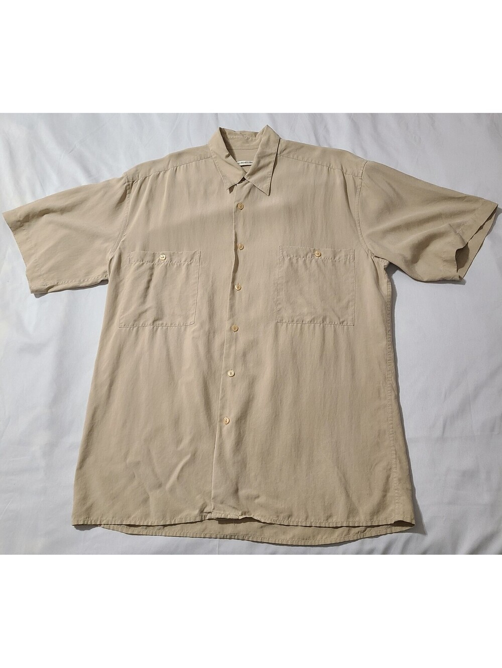 Vtg Burma Bibas 100% Silk Camp Shirt Mens Sz Medium Beige Luxury Relaxed Summer